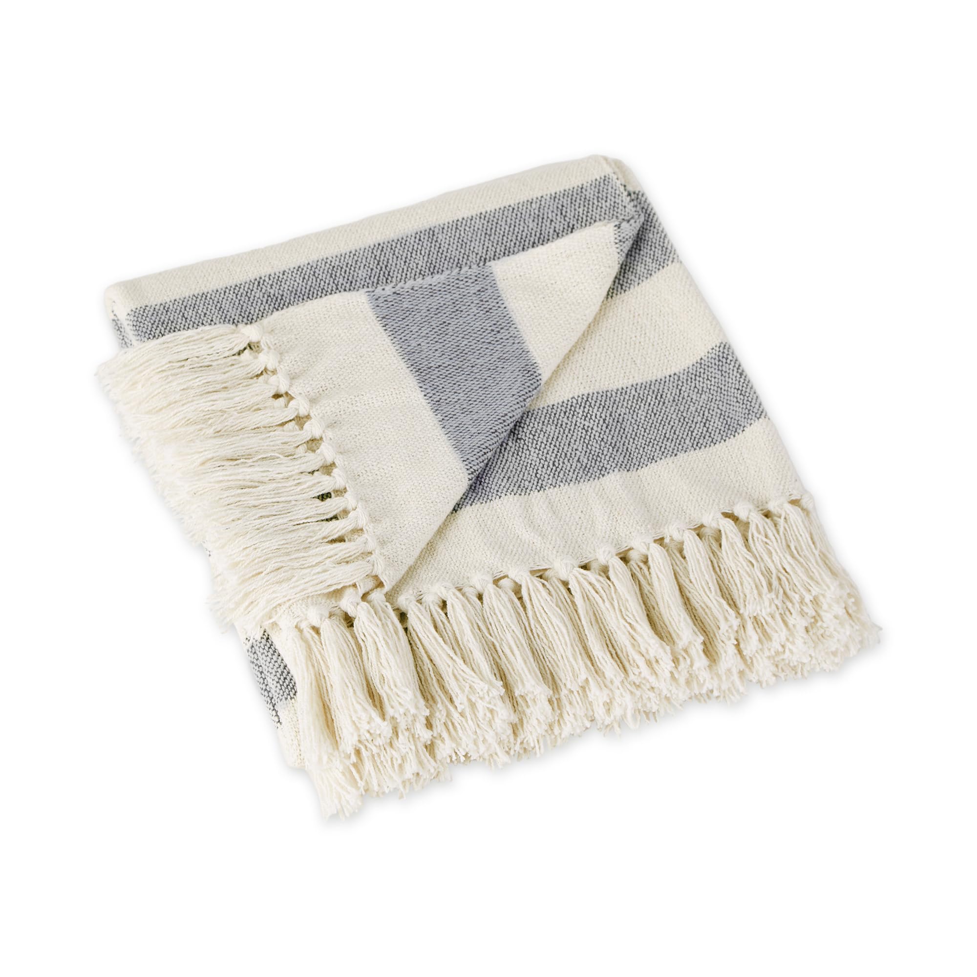 DII Cabana Stripe Woven Throw, Cotton, French Blue, 50x60
