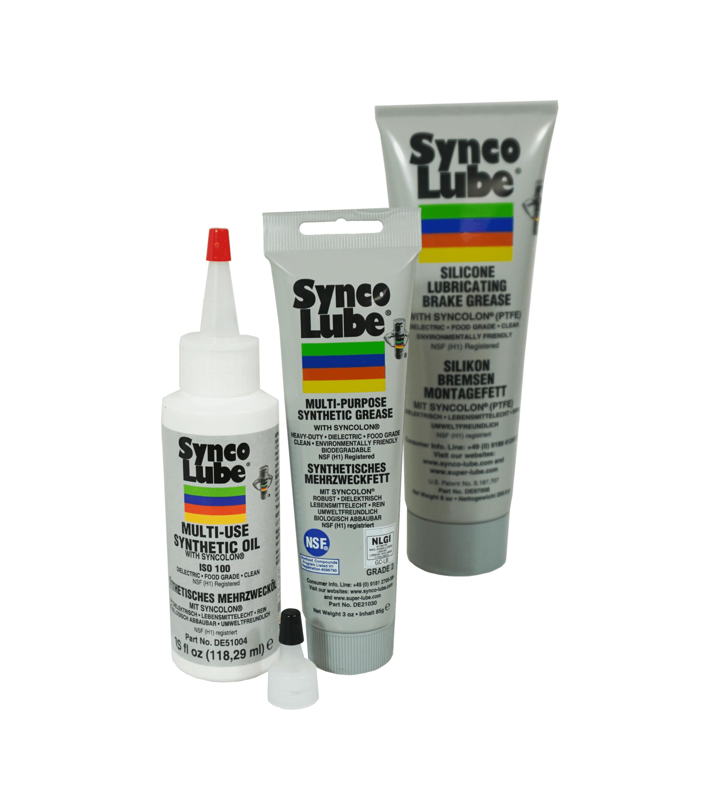 Super Synco Lube 21030 mit Aufsatz + 51004 + 97008 Set, Synthetisches Mehrzweck- & Bremsenfett und Öl mit Syncolon (PTFE)