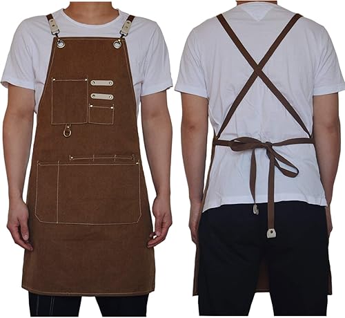 Miniatura 7 de Delantal de chef, resistente al agua, lona con espalda cruzada, ajustable, para hombres y mujeres
