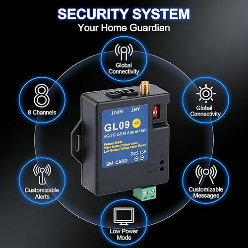 Miniatura 5 de Sistema de seguridad de alarma 4G 3G GSM, entrada de 8 canales, bajo consumo, alimentación DC 5V-15V - Módulo 4G integrado, mensajes de alarma tipo