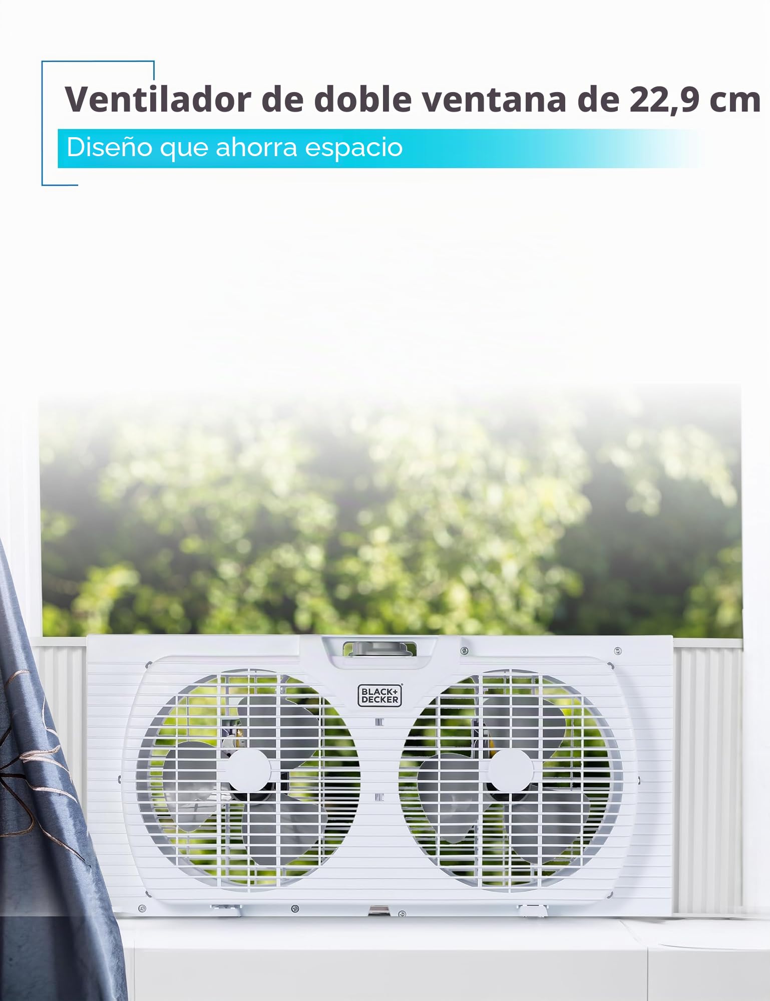 BLACK+DECKER Ventilador de ventana doble de 9 pulgadas para visualización de ventana con 2 ajustes de velocidad, ventilador de ventana doble con controles mecánicos y patas extraíbles, ventilador de