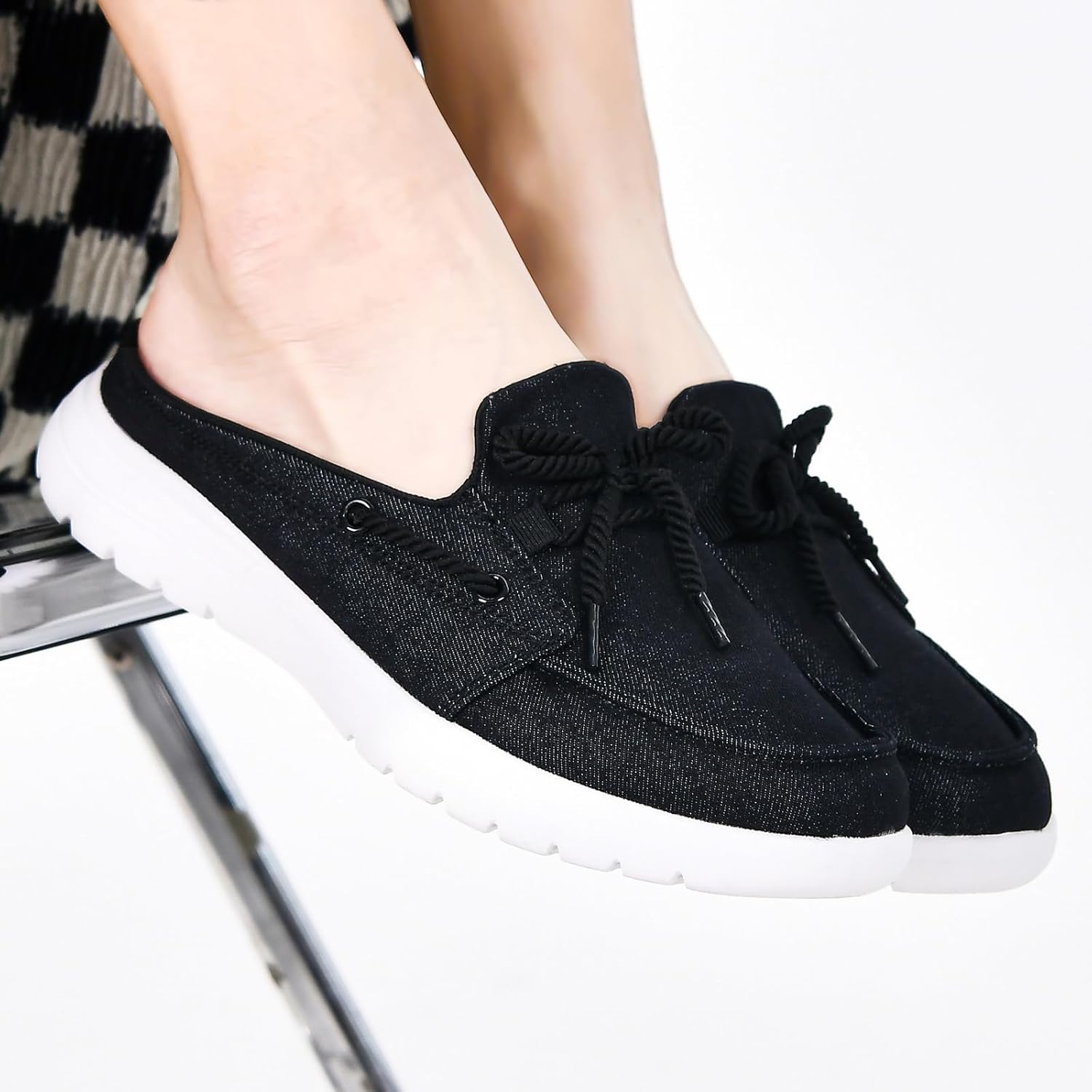 Buyrew Mules for Women Slip on Shoes Comfortable Knit Canvas Walking Flats with Arch Support Breathable Clogs House Slippers - Image 2