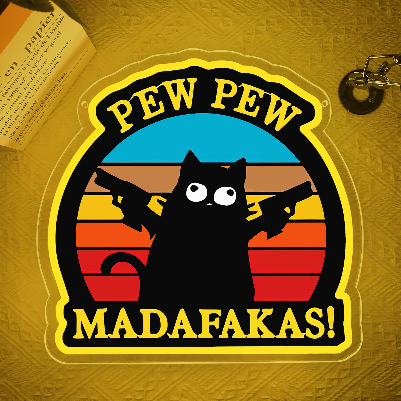 Pew Pew Madafakas Neon Sign Cat Meme LED Neon Sign for Wall Neon Lamp Anime Light USB Dimmable for Game Zone Man Cave Playroom Cool Game Gifts for Men