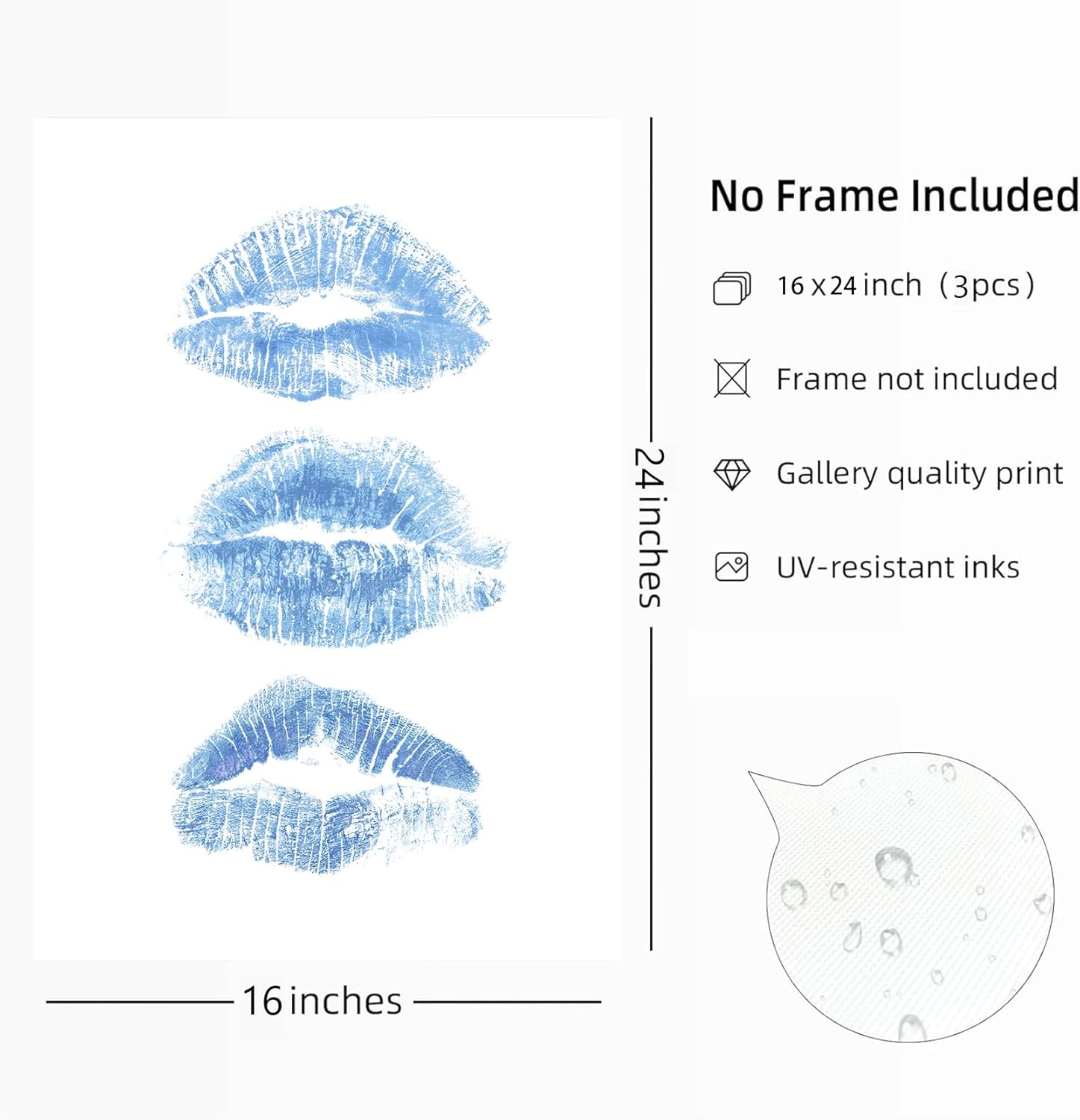 3Pcs Trendy Blue Wall Art Light Blue Preppy Wall Decor How Lucky Are We Pictures Funky Kiss Lips Artwork Coquette Aesthetic Poster Prints for Girl Bedroom Living Room Bar Dorm 16x24in Unframed