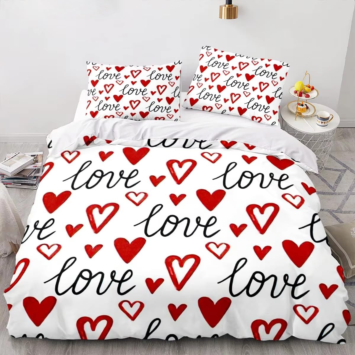 Housse de Couette Cœur Rouge Dessin Main pour Créer un Cocon Romantique et Chaleureux