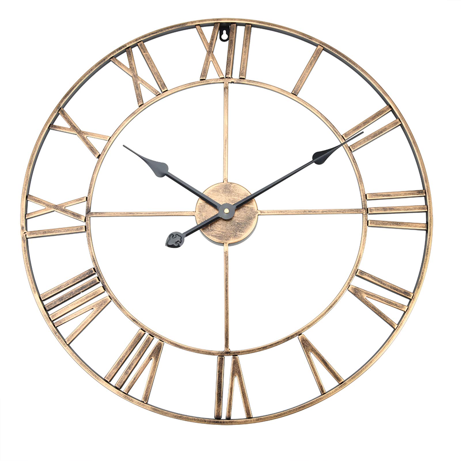 Hidyliu Reloj de Pared Redondo Grande de Hierro, Números Romanos Hechos a Mano para Decoración del Hogar, Restaurante, 60cm, Dorado (Oro 60cm)