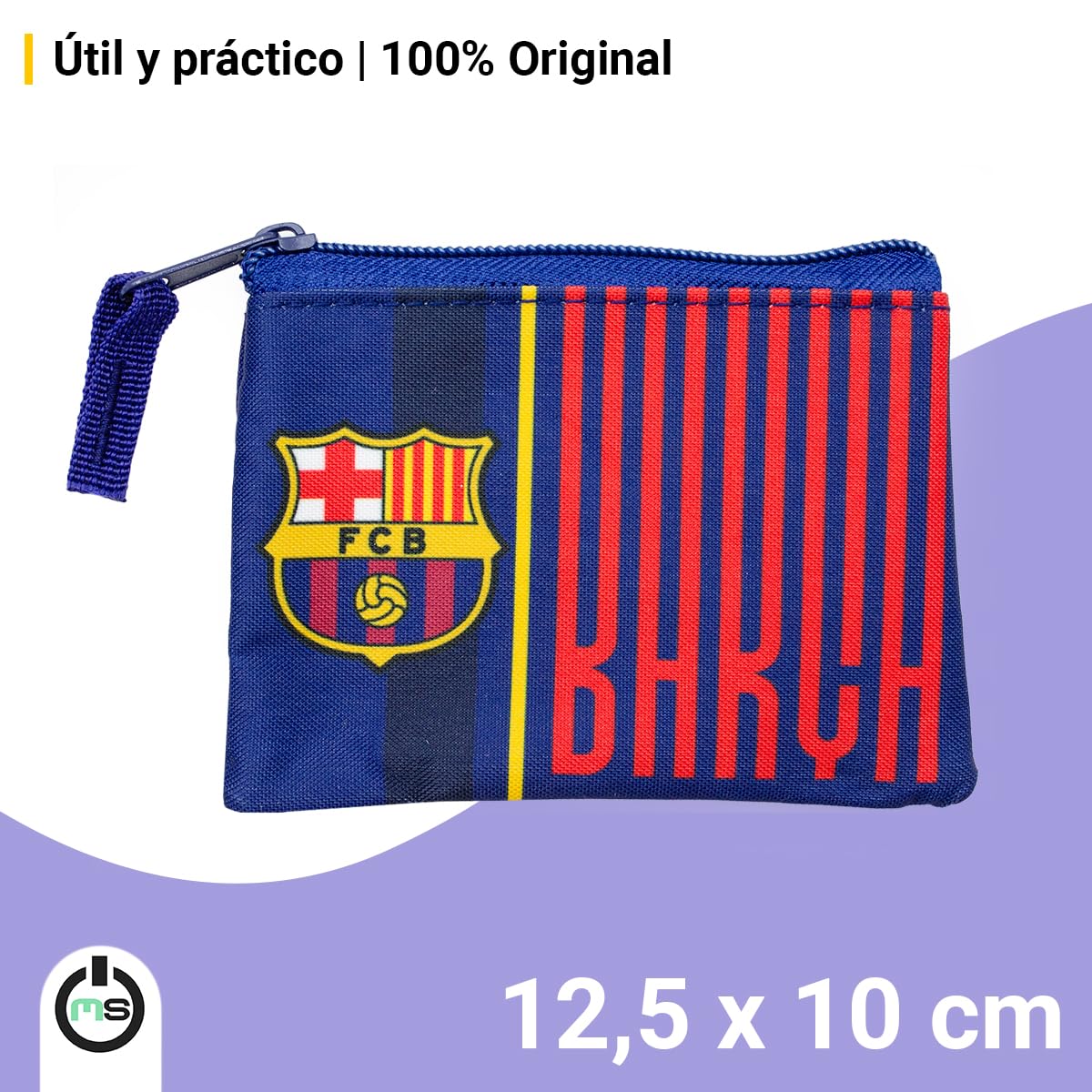 Monedero Rectangular FC Barcelona Oficial 12,5 x 10 cm | Billetero Compacto 100% Poliéster con Cremallera Segura | Accesorio Licenciado para Fans