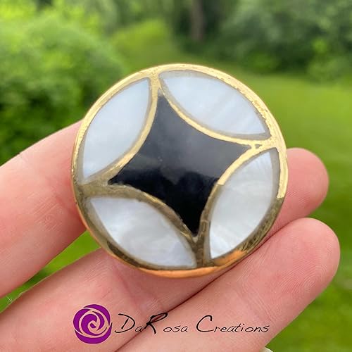 Miniatura 3 de Mother of Pearl Drawer Knob with Brass Base Black Diamond and White Cabinet Knob