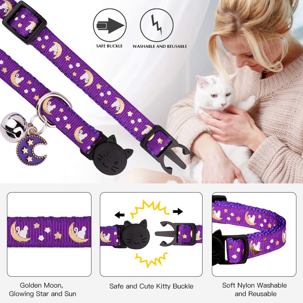 Katzenhalsbänder mit Trennverschluss, für Jungen und Mädchen, verstellbar, mit Glöckchen, Rosa + Lila, 20,3 cm - 33,3 cm, 2 Stück
