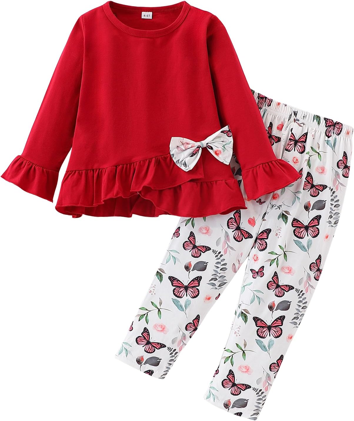 Toddler Girl Clothes Bowknot Ruffle Sleeve Top + Butterfly Pants 2PC Kids Fall Winter Outfit Set