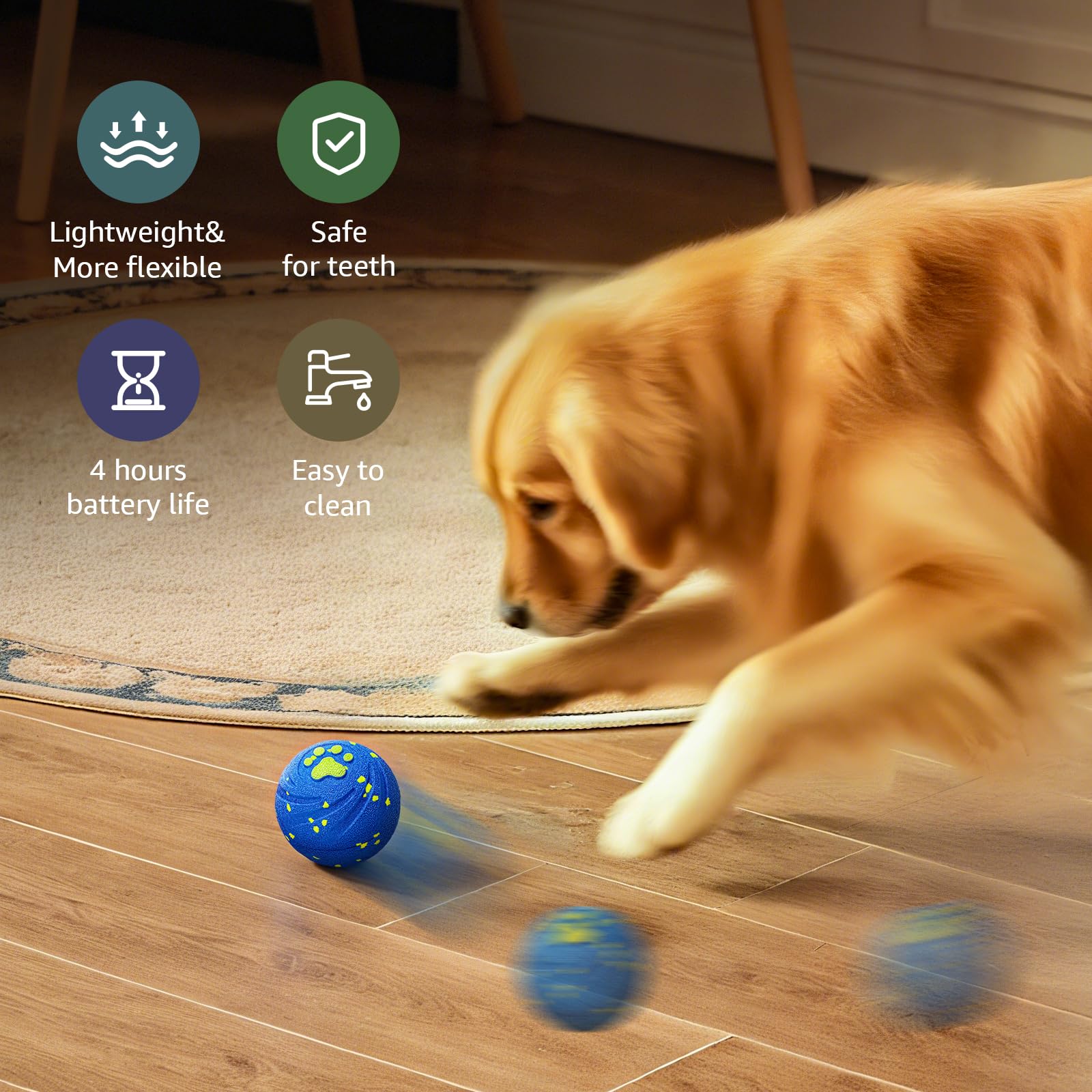 VNAKIO Jouets interactifs pour chien en mouvement – Balle interactive intelligente à rebondissement automatique pour chien, matériau E-TPU sans danger pour les animaux de compagnie, étanche IPX7