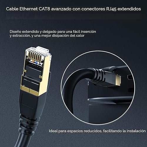 Miniatura 4 de DbillionDa Cat8 - Cable Ethernet de 6 pies para exteriores e interiores, resistente, de alta velocidad, 26 AWG, 2000 Mhz, con conector RJ45 chapado