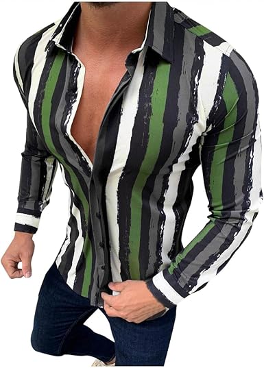Amazon.com: Camisas de vestir para hombre, con botones, estampado casual,  manga larga, ajustado, elegante, blusas de moda, tallas grandes : Deportes  y Actividades al Aire Libre