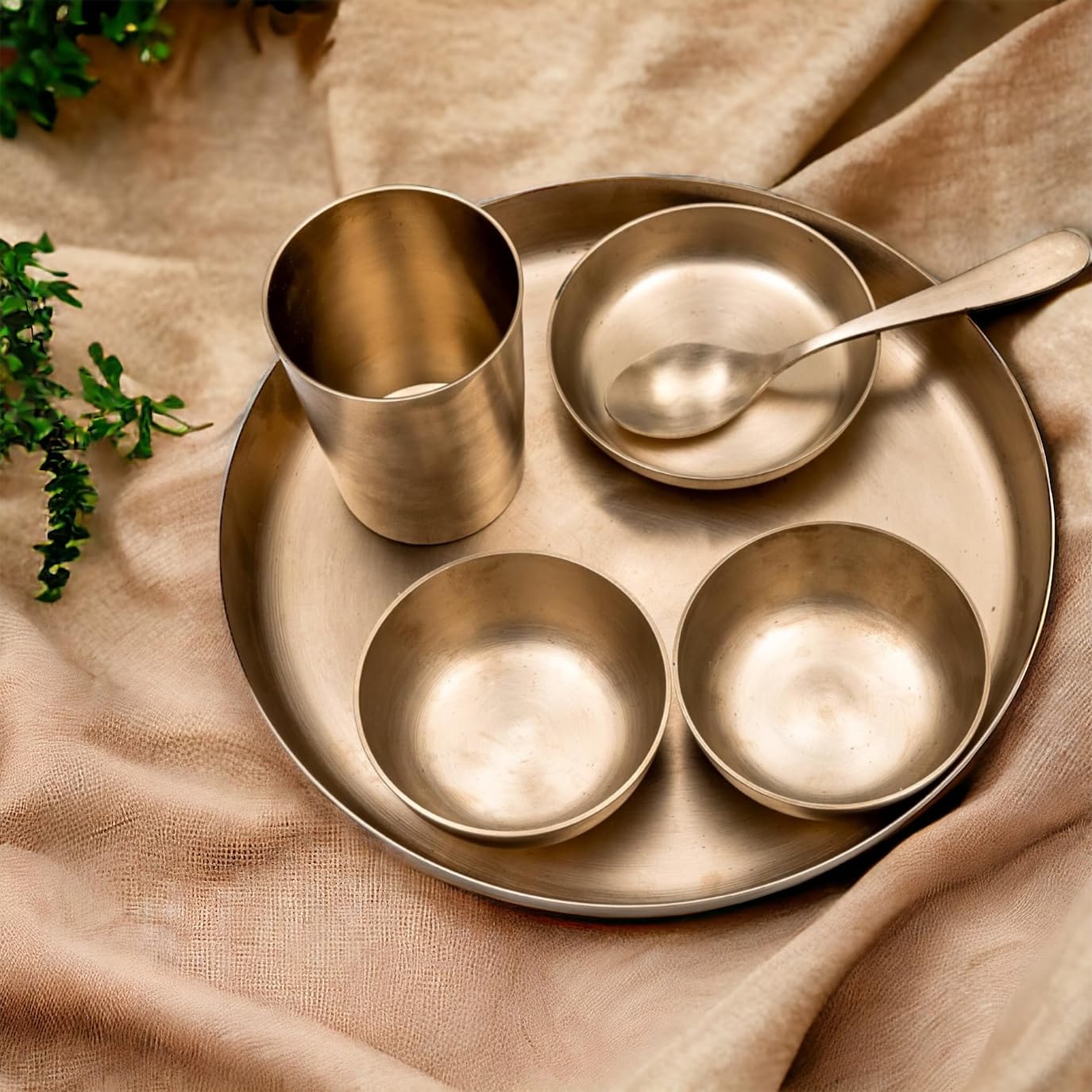 Veda Essentials. 6-Piece Kansa Dinner Set | Matte Finish | 1 Plate (10. ...