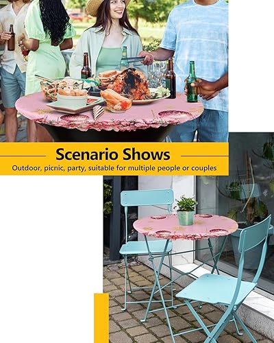 Miniatura 6 de Mantel redondo ajustable con diseño de copos de nieve, de Navidad, impermeable, para interiores y exteriores, para cenas, fiestas y duchas, diseño