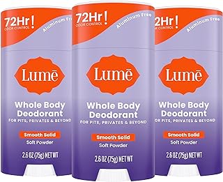 Whole Body Deodorant - Smooth Solid Stick - 72 Hour Odor Control - Aluminum Free, Baking Soda Free and Skin Loving - 2.6 Ounce (Pack of 3) (Soft Powder)