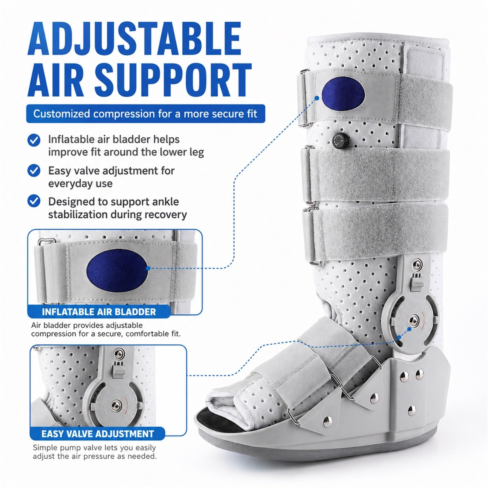 Tutore Caviglia Pneumatico Air Walker Stivale Ortopedico per Riabilitazione Post-Operatoria Fratture Stabili e Distorsioni Supporto Regolabile con Pompa Aria(M)