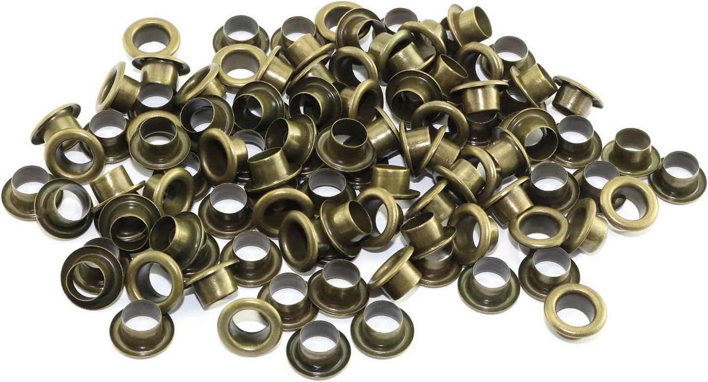 RuiLing 100pcs 5mm Bronze Metal Eyelets Round Inner Hole Grommets DIY Rivet Leathercraft Accessories Air-Hole for Shoes Belt Bag Tag Clothes Scrapbook