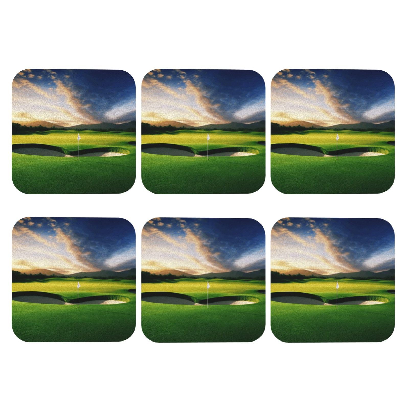 6pcs Leather Coasters for Drinks, Golf Course Drink Coasters for Tabletop Protection, 4" Cup Coasters for Coffee Table Decor, Non-Slip Drinking Cup Mat for Hot Or Cold Drink