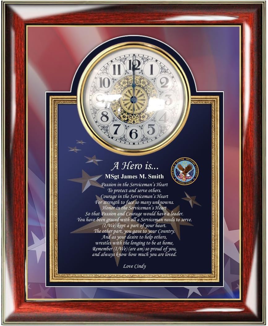 AllGiftFrames Military Retirement Gift Service Award Personalized Clock Poem Promotion USAF Army Navy Soldier Sailor Air Force Airman Poetry Discharge Going Away Homecoming Retiree Plaque