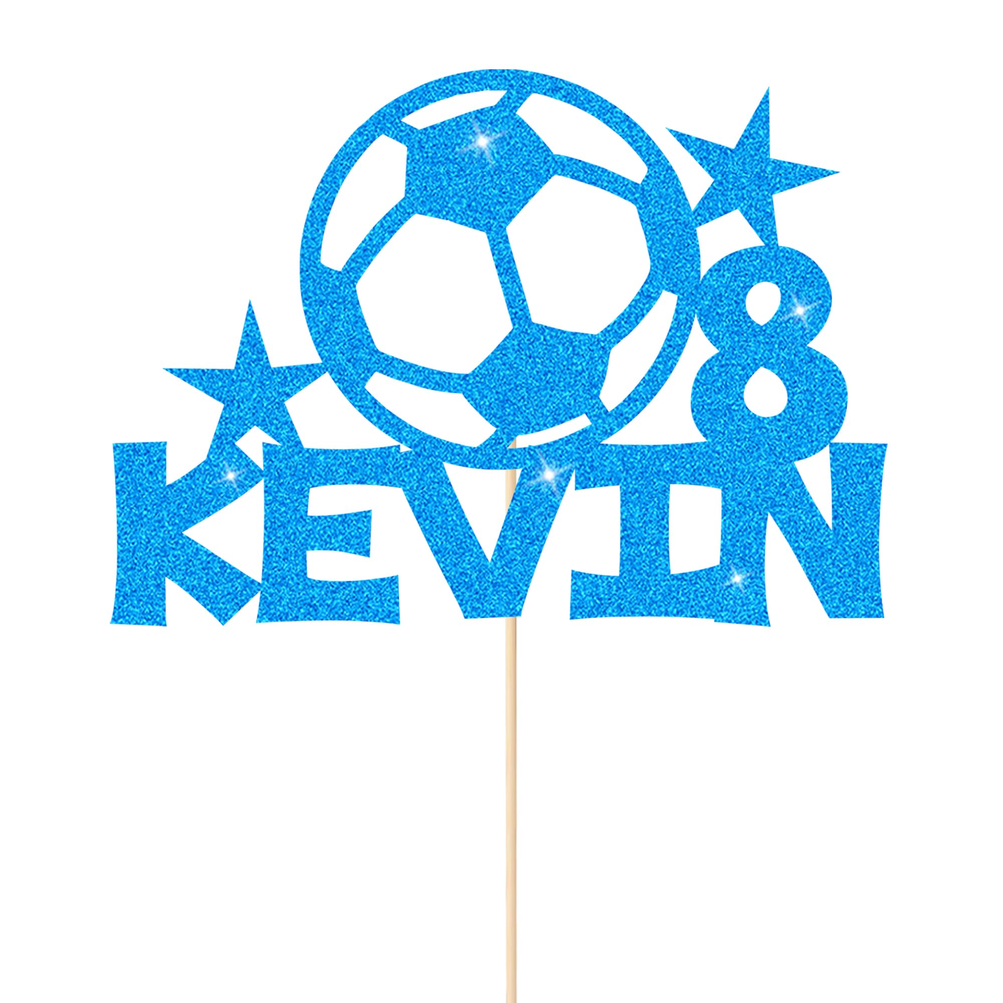 Personalised Cake Toppers Football Cake Topper for Kids Boys Football Cake Decorations Glitter Cake Toppers Gifts for Men with Any Age & Name for Son Football Lovers(Blue)