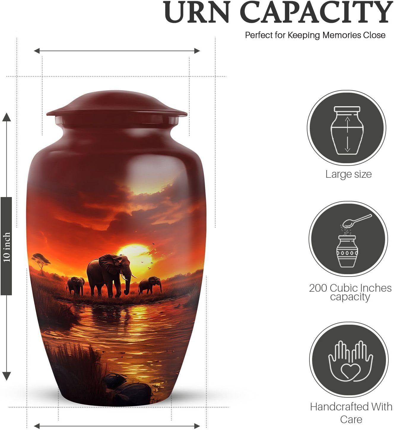 Elephant Urns for Human Ashes Adult Female - Elephant Family Large Cremation Urns - Mom Burial Sunset Urn for Adult - Human Ashes Keepsake Urn for Dad 10 Inch