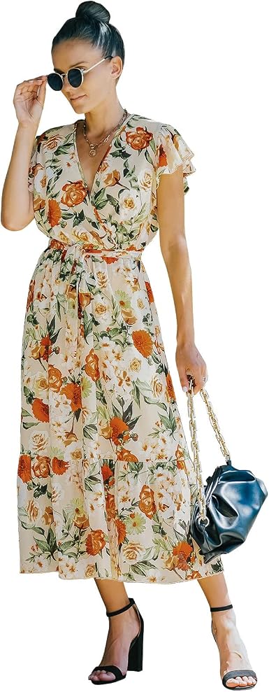 Amazon.com: BAYiMUZHA Vestido floral para mujer, vestido largo hasta el  tobillo, vestido de playa con estampado de flores, vestido maxi para  vacaciones : Ropa, Zapatos y Joyería