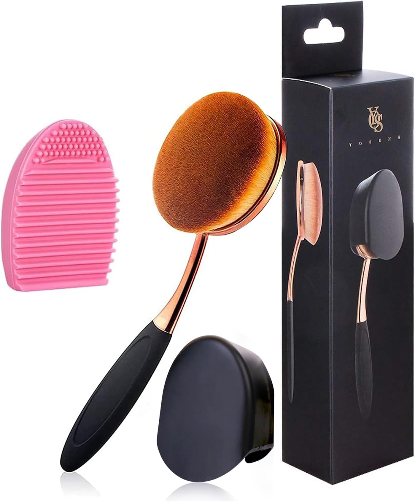 Foundation Brush for Liquid Makeup - Rose Gold Oval Face Makeup Brush with Cover and Egg Cleaner| Soft Foundation Brushes for Cream & Liquid Foundation,Dust-Free Bristles Flawless Application