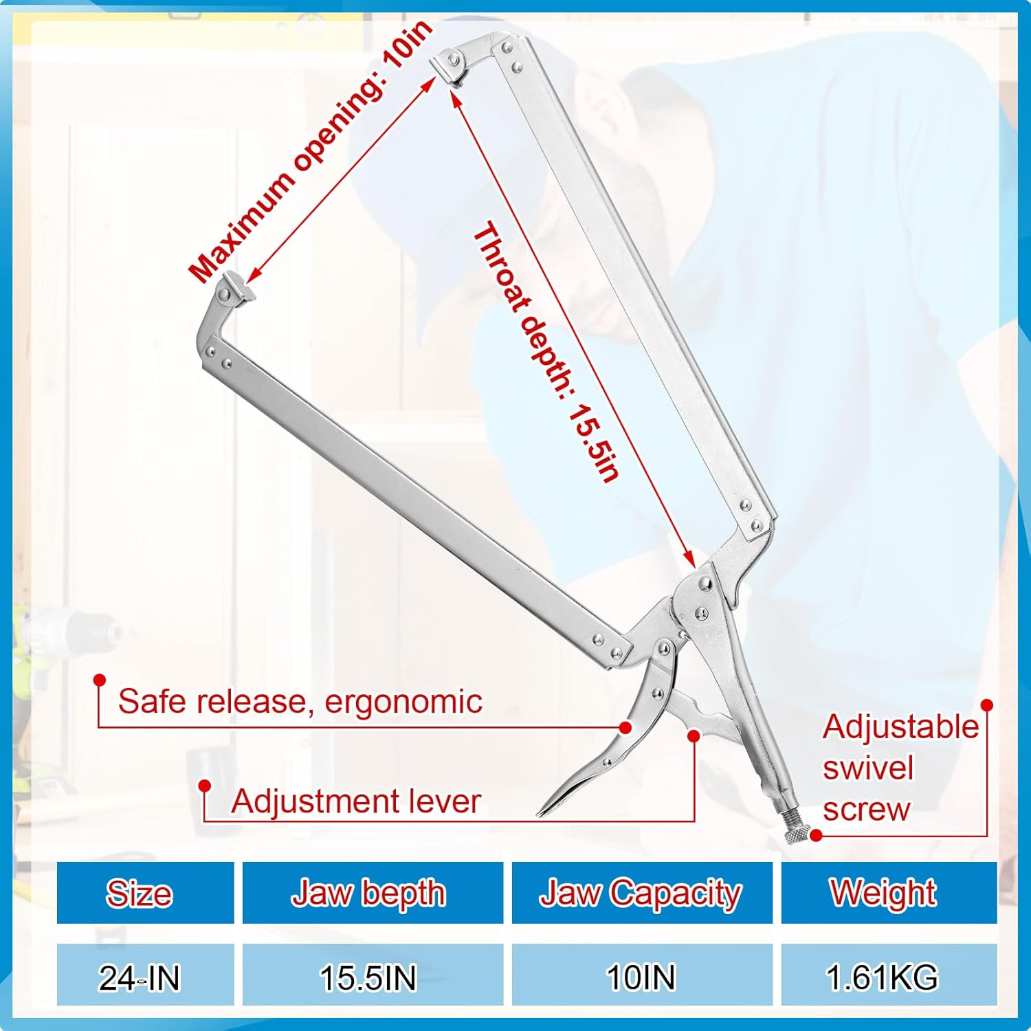 Yexiya 2 Pcs 24 Inch Locking C Clamp Large Opening Jaws Locking Pliers Adjustable with Grip Swivel Pads Alloy Steel C Clamp for Shop Home Farm Auto Workshop Woodworking Repair, Silver