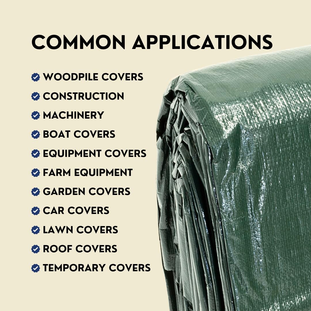 10' X 20' Green Heavy Duty Tarp With Grommets Reinforced - 16 Mil Thick - Double Sided Plastic