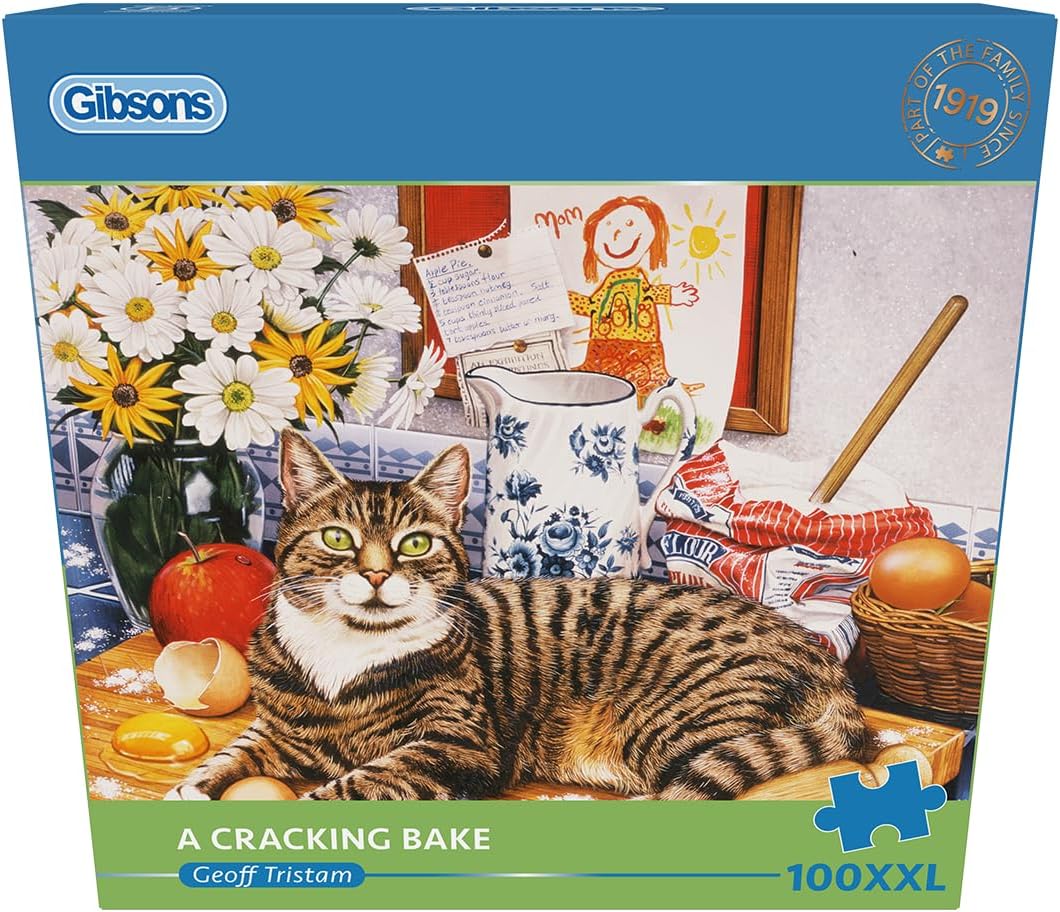 Gibsons A Cracking Bake 100XXL Piece Jigsaw Puzzle Kitchen Cat | Nostalgic Jigsaw Puzzle Extra Large Piece Sustainable Premium 100% Recycled Board Great Gift for Adults Gibsons Games