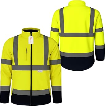 Hi-Vis Softshell Work Jacket – Lightweight Reflective Safety Coat for Men – Breathable, Durable & Weather-Resistant Security Workwear, Sizes S–4XL