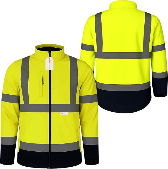Hi-Vis Softshell Work Jacket – Lightweight Reflective Safety Coat for Men – Breathable, Durable & Weather-Resistant Security Workwear, Sizes S–4XL