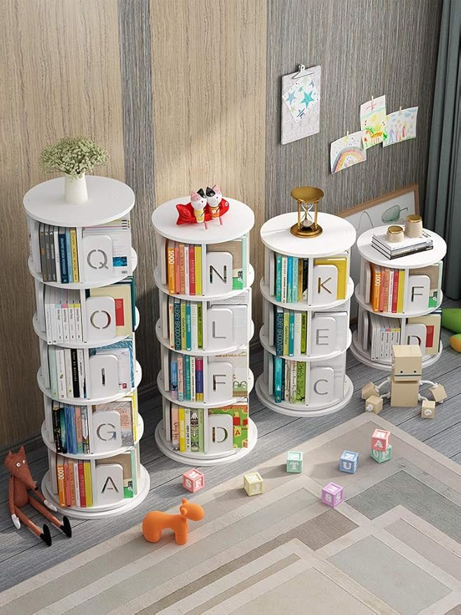 BESTITURE Rotating Bookshelf 50cm Diameter 2 Tiers Round