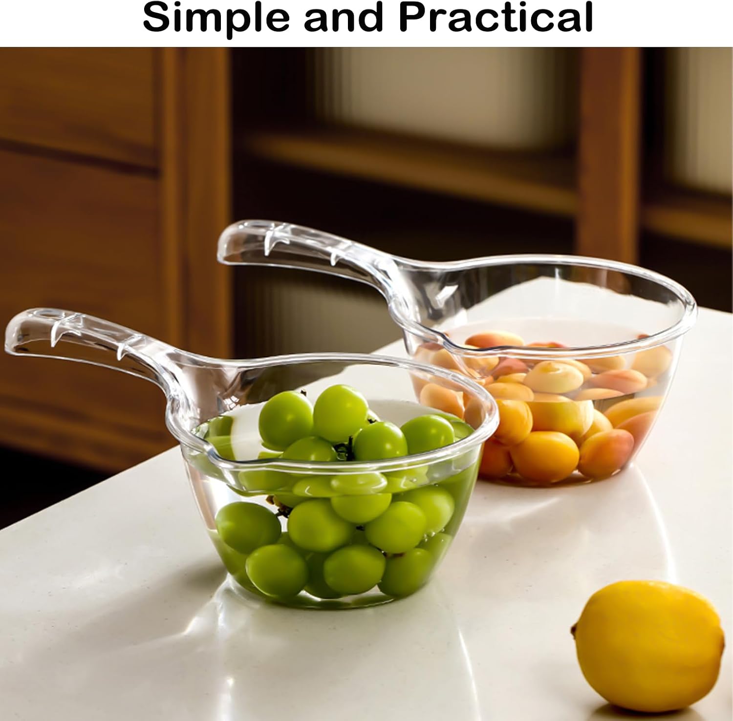 2-Pack Medium Transparent Plastic Water Ladle, Kitchen & Bathroom Scoop, 1.5L Capacity Each, Dishwasher Safe
