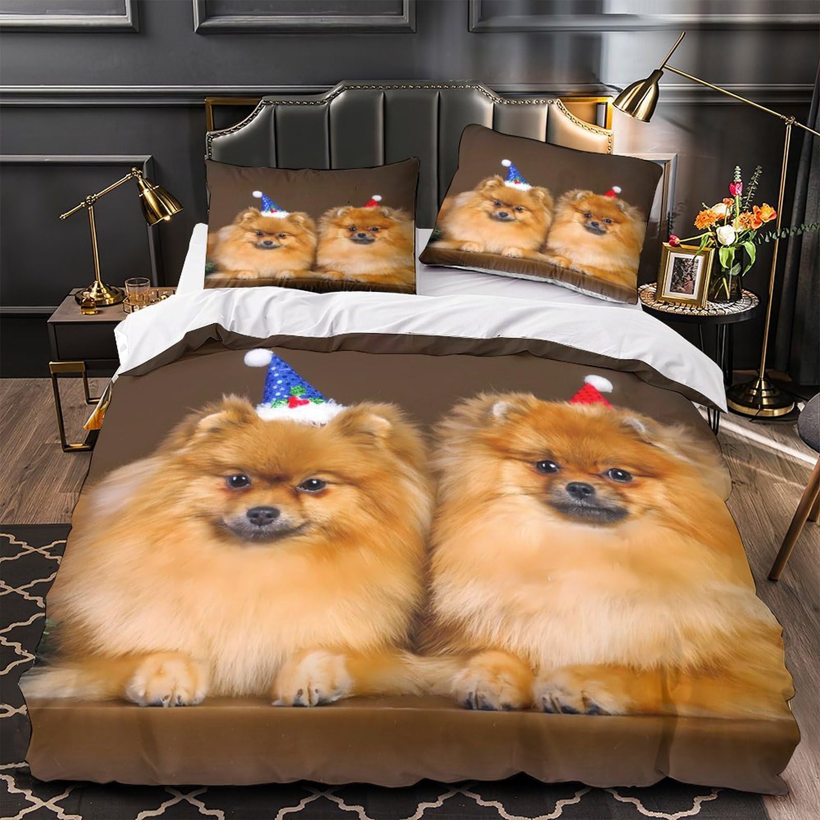 Housse de couette chatons de Noël microfibre anti-acarien grand lit king