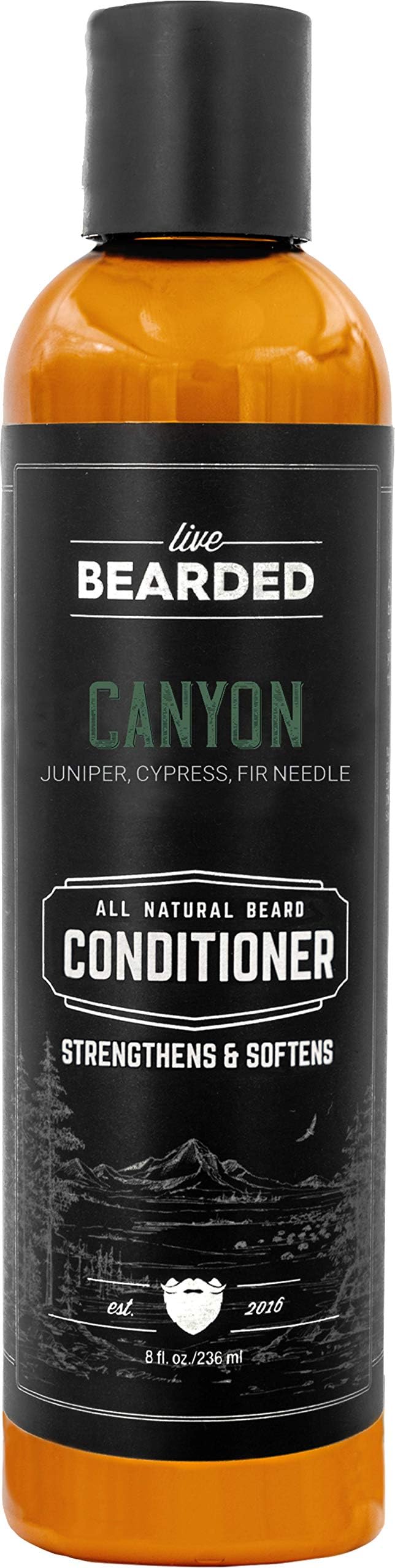 Live Bearded: Beard Conditioner - Canyon - Facial Hair Conditioner - 8 oz. - Strengthens and Softens - All-Natural Ingredients with Biotin, Coconut Oil, Argan Oil, and Caffeine - Made in the USA