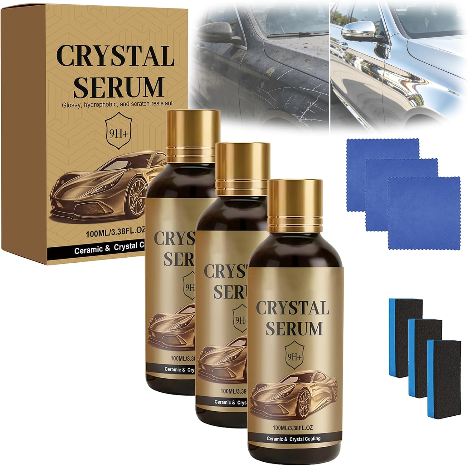 100ML PTZ Crystal Serum - Advanced Graphene Ceramic Coating for Cars, 9H Ceramic Coating,Long Lasting Car Protection, High Gloss Paint Protection for Car Detailing (3Pcs)