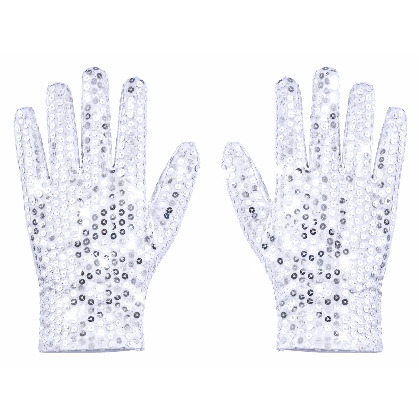 Matwsec1 Pair Sparkly Sequin Gloves, Silver Glitter Gloves for Women Men Adults, Sparkle Dance Gloves for Skating, Fancy Dress Party, Performance & Cosplay Halloween Christmas Costume