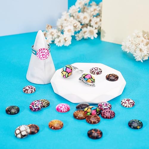 Miniatura 4 de Craftdady Cabujones de cristal impresos con piel de animal, 0.472 in, media redonda, parte trasera plana, cabujones de cúpula de cristal, colores