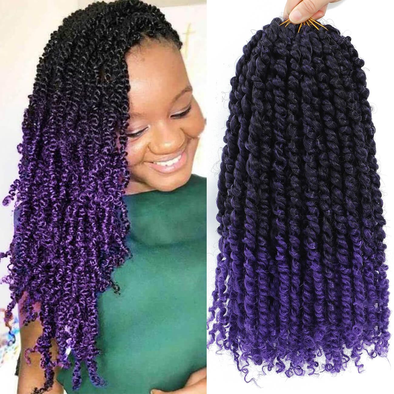 Bestlove Purple Passion Twist Crochet Hair 14 Inch 8 Packs Black Purple Pre Twisted Passion Twist Crochet Hair Prelooped Purple Ombre Crochet Twists