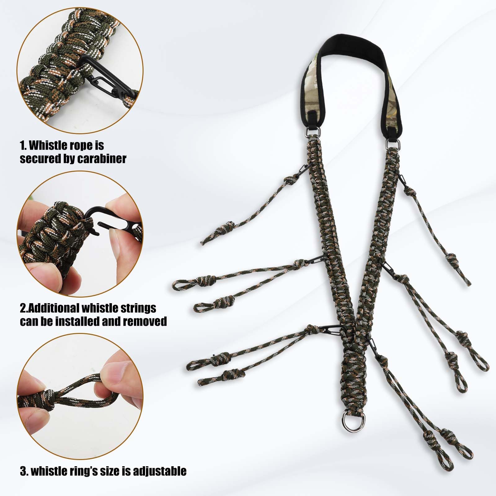 Cordino Con Fischietto Per Caccia Anatre - Paracord Mimetico, 10 Anelli, 55cm - Foto 11