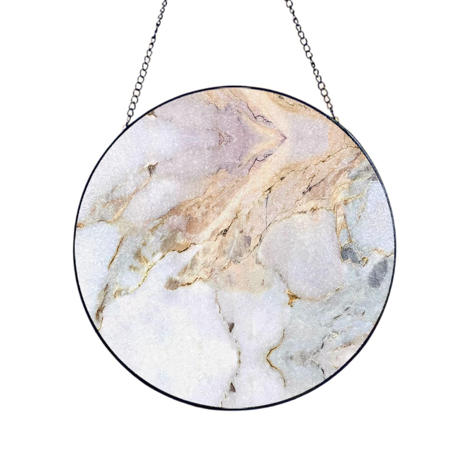 Phayah Marble Print Glass Window Hanging Round Suncatcher Glass Ornament Garden Wall Fence Decorations Indoor Outdoor 8in（20cm）