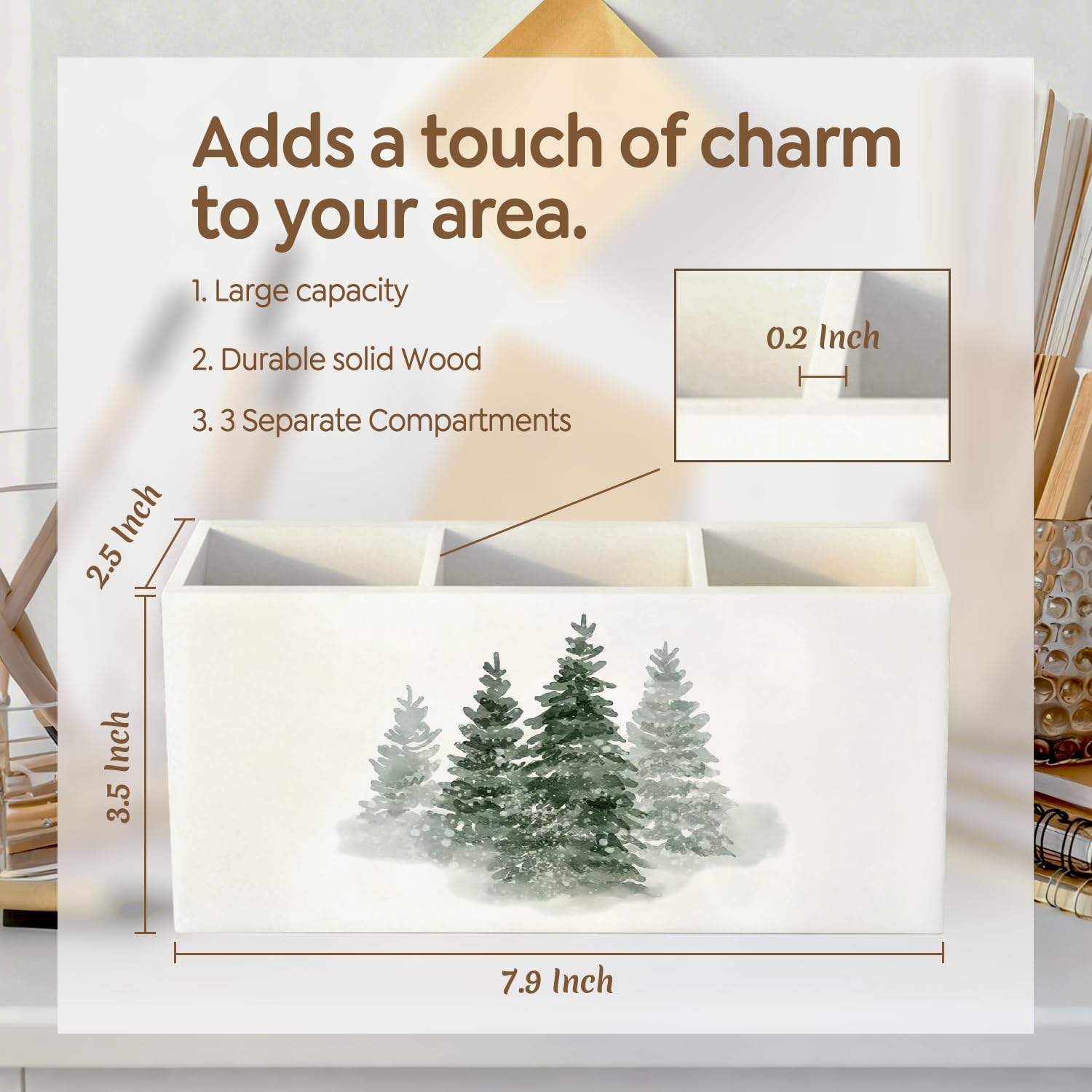 Portapenne organizer per scrivania, albero di Natale, foresta invernale, albero di pino paesaggio, decorazioni natalizie, decorazione per ufficio per casa, camera da letto, soggiorno