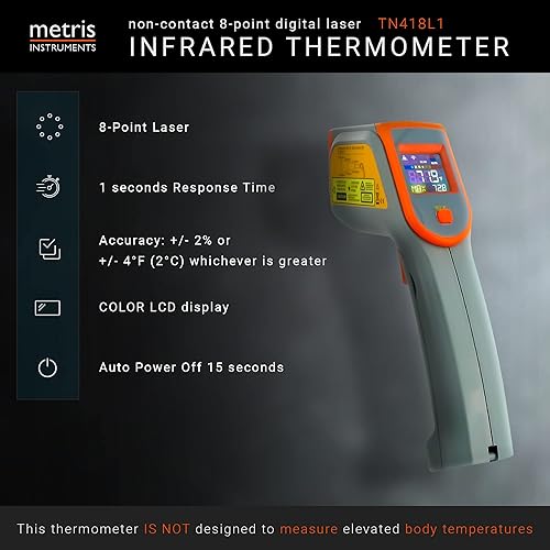 Miniatura 2 de Pistola termómetro digital infrarrojo medidor de temperatura láser para cocinar, parrilla, horno de pizza, herramientas HVAC, 8 puntos, 76o a 932o F