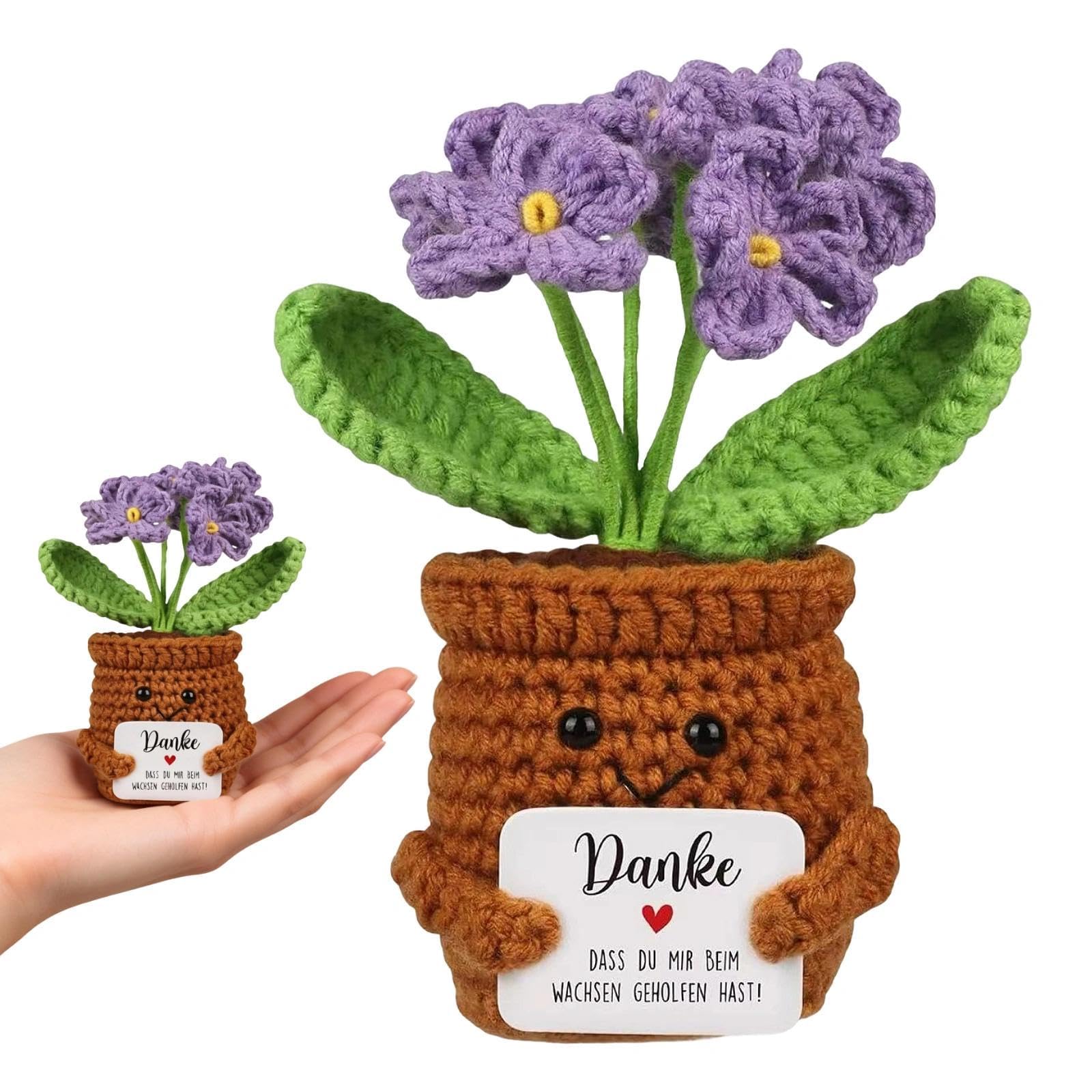 Lobaake Purple 1-Piece Knitted Crochet Plant, Emotional Support Forget-Me-Not Artificial Flowers For Home Office Desk Decor