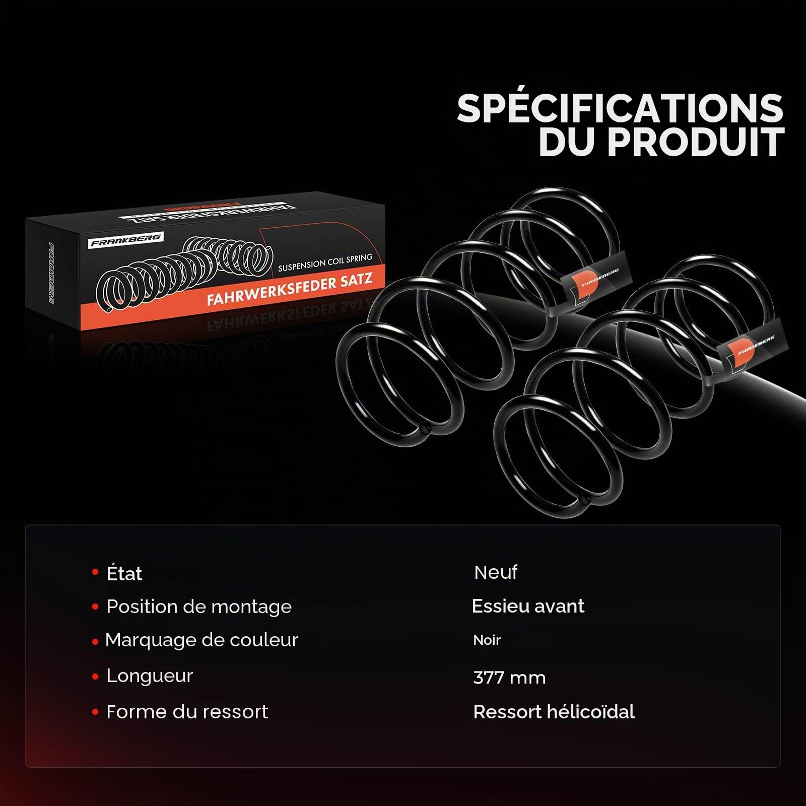 Frankberg 2 ressorts de suspension pour essieu avant gauche droit | Compatible avec: