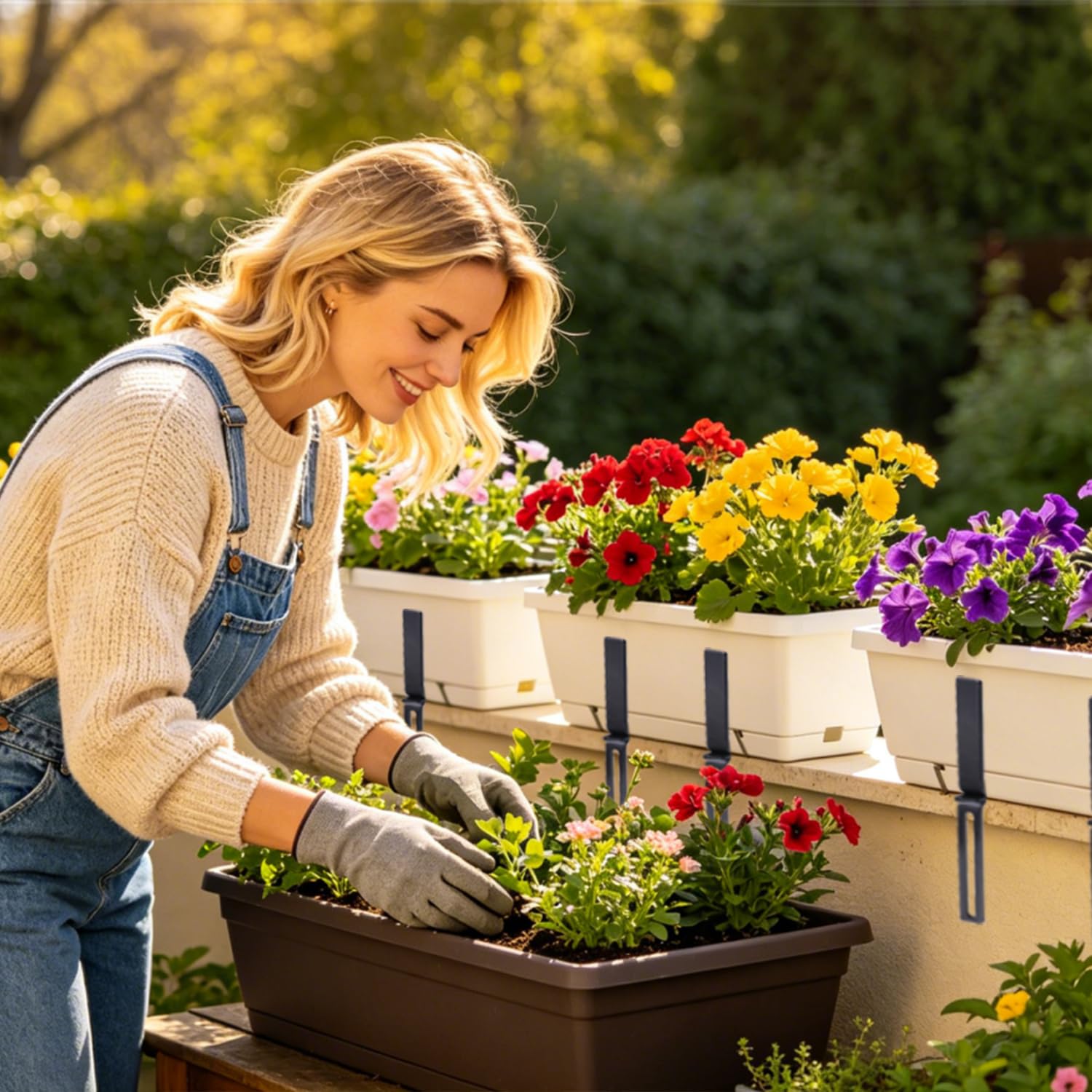 LOOGI Supporto per fioriera, per balcone senza foratura, per ringhiera del balcone, adatto per fioriera (nero, 4 pezzi)