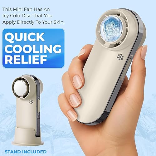 Miniatura 5 de Frío instantáneo + mini ventilador te enfría de 2 maneras, disco helado para alivio directo de la piel + ventilador turbo de 100 velocidades