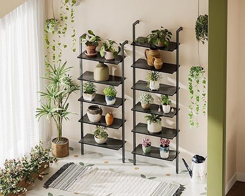 Miniatura 5 de ODK Estantería de escalera de 5 niveles, estantería de escalera de 74 pulgadas con marco de metal, estantes industriales abiertos para oficina en